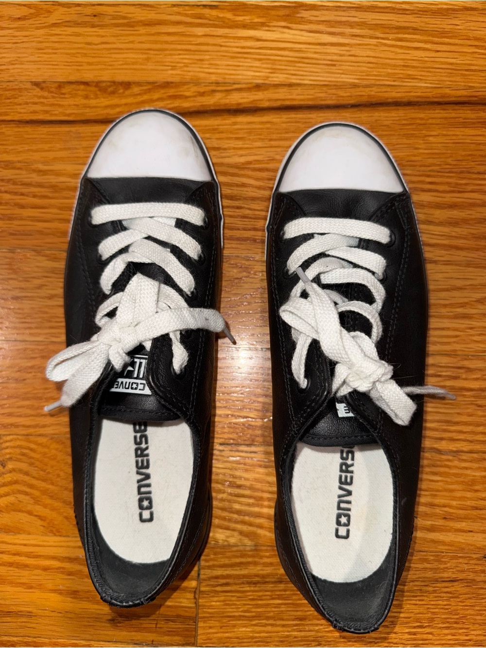 Converse Women’s Black Leather Low-Top Sneakers with White Toe and Laces